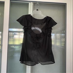 Black White Polka Dot Ruffle Blouse - Size L